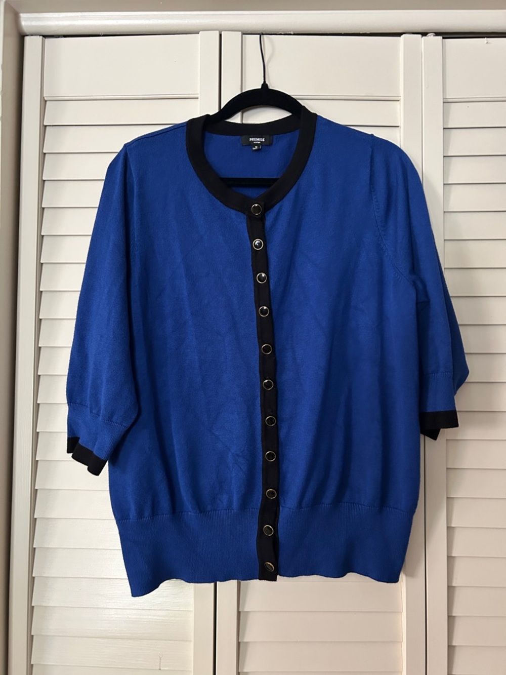 Premise Blue and Black Button-Down Short Sleeve Top Size 1X